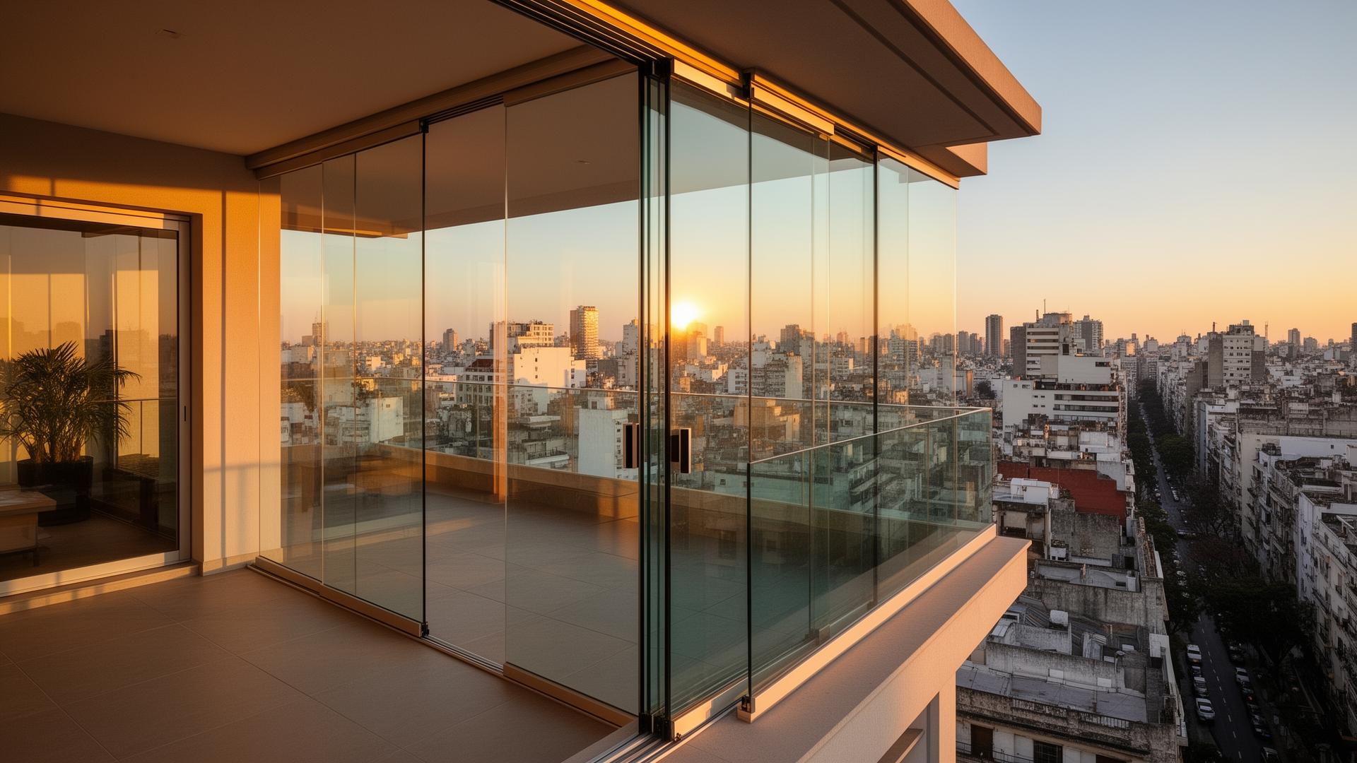 Balcón cerrado con sistema de 3 guías al atardecer en Buenos Aires